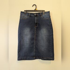 Denim stretch midi skirt